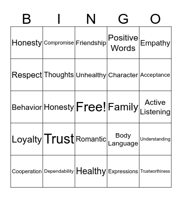 RELATIONSHIPS Bingo Card