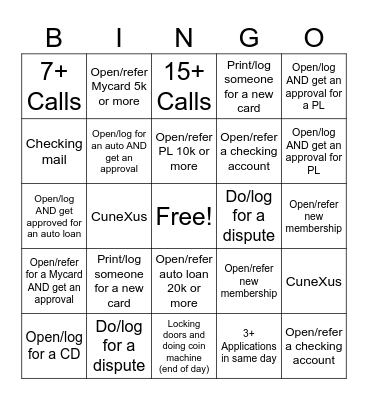 Untitled Bingo Card