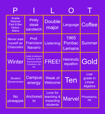 Bingo with Chancellor Smith Bingo Card