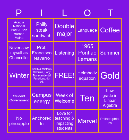 Bingo with Chancellor Smith Bingo Card