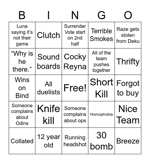 Val Bingo Card