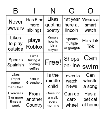 Get To Know You Bingo Card