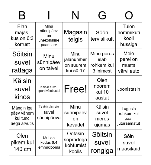 SAAME KOKKU Bingo Card
