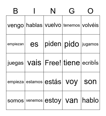 Spanish Bingo Card
