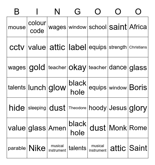 Sermon Bingo.  (To be done only during the sermon) Bingo Card