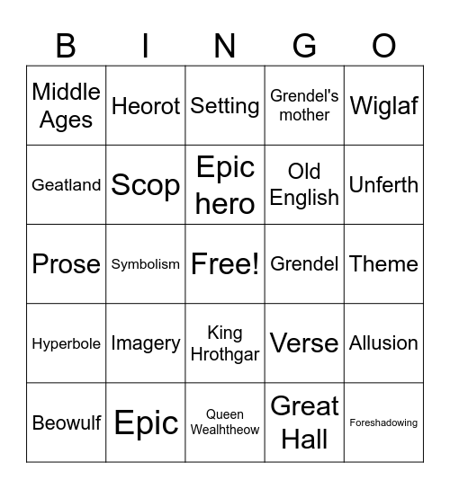 Beowulf Bingo Card