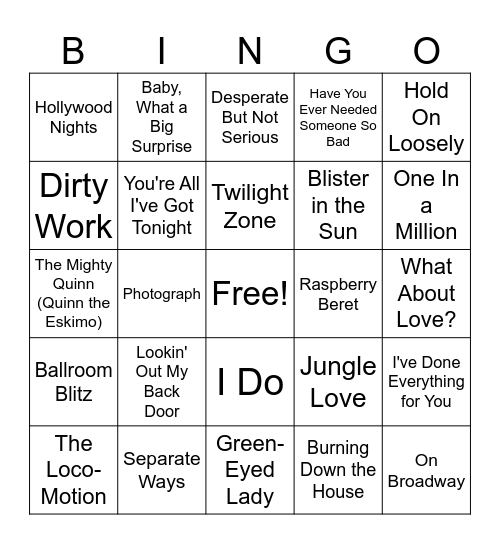 70's 80's Jam 1 Bingo Card