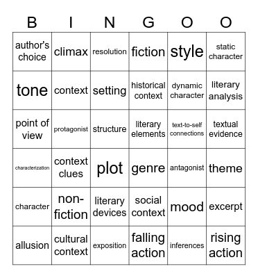 Eng. II Foundational Terms Bingo Card