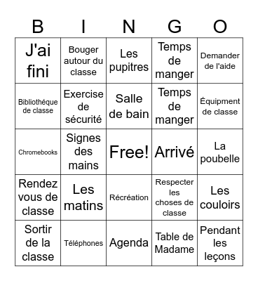 Les Attentes de Classe Bingo Card