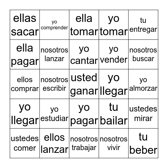 El pretérito Bingo Card