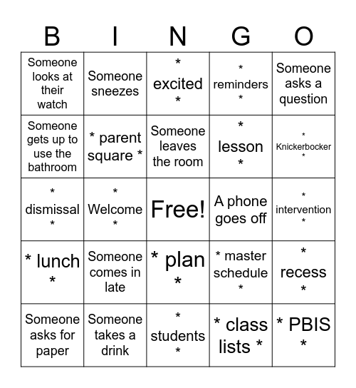 Opening Day Bingo Card