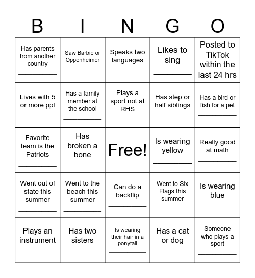 Untitled Bingo Card