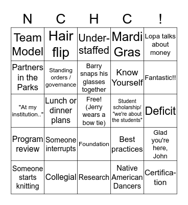 Board Meeting Bingo Card