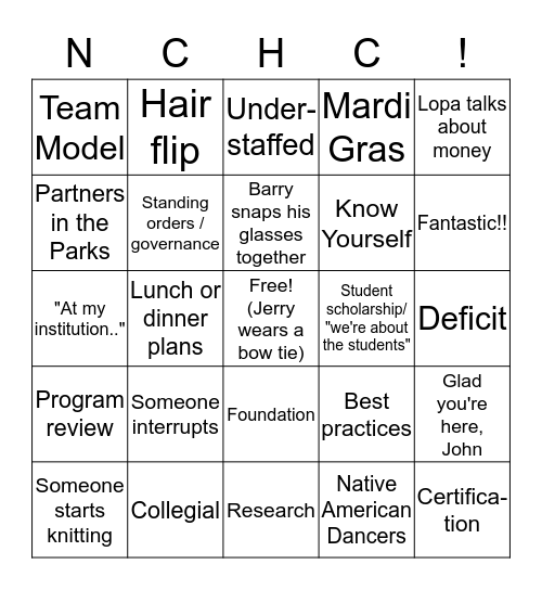 Board Meeting Bingo Card