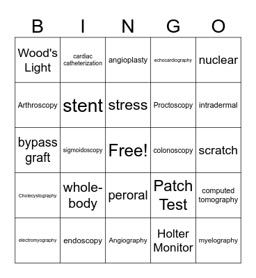 Exams and Proc. in Medical Specialties Bingo Card