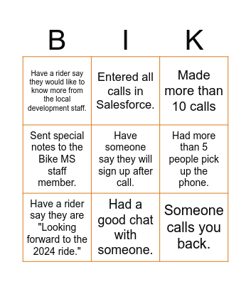 Call List Bingo Card