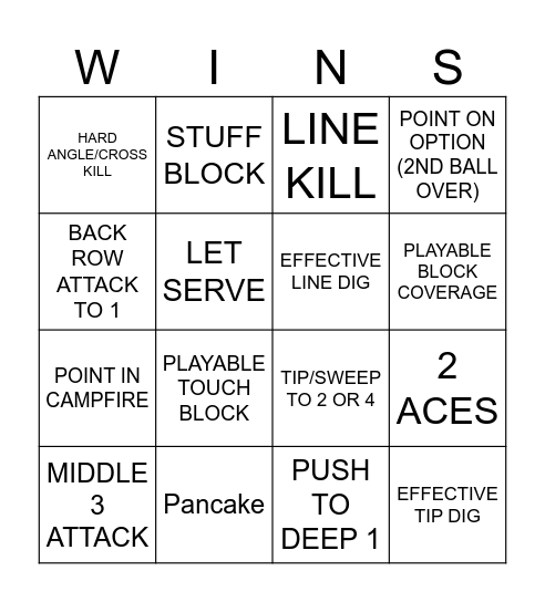 Volleyball Bingo Card