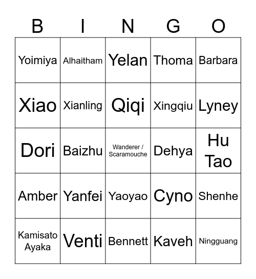 Genshin Bingo Card