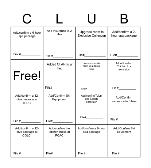 Service Bingo Card