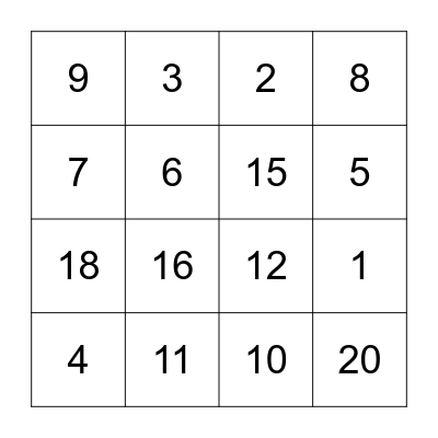 Toads Multiplication BINGO Card