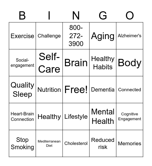 Healthy Living for your Brain and Body Bingo Card