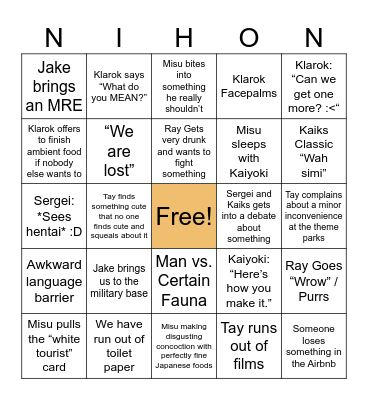 Oh no Bingo Card