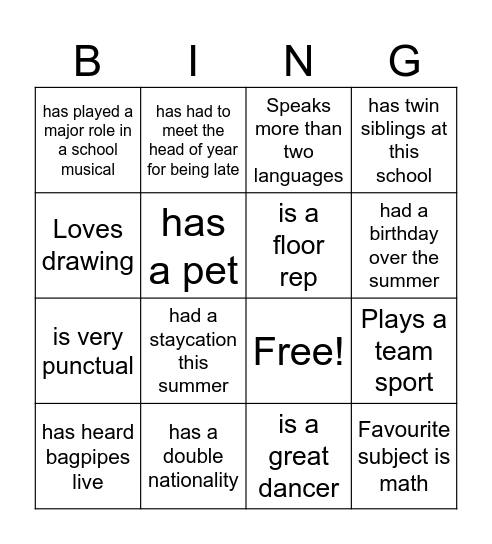 Untitled Bingo Card