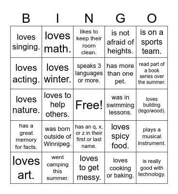 Welcome to Grade 3! Find someone who... Bingo Card