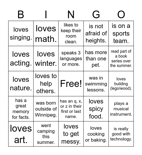 Welcome to Grade 3! Find someone who... Bingo Card