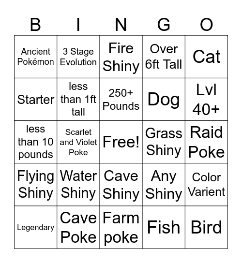 Pixelmon Bingo Card