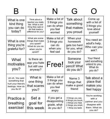 Social Emotional Bingo! Bingo Card