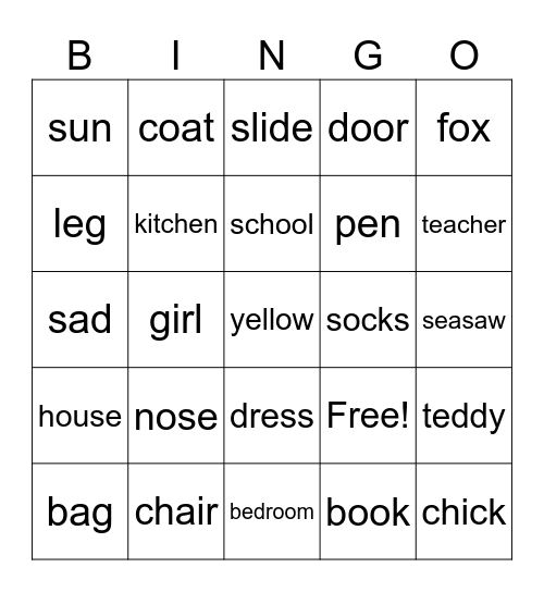 Family and friends Bingo Card