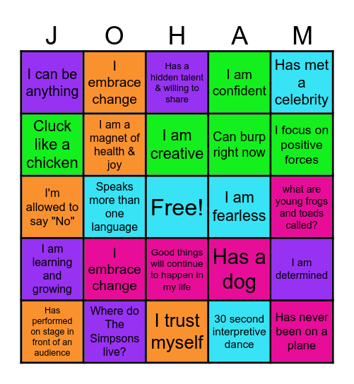 Funnest Bingo! (plus mantras actually) Bingo Card