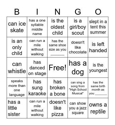 Getting to Know You Bingo Card