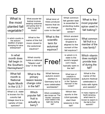 FALL TRIVIA Bingo Card