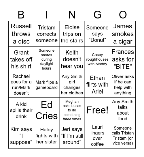 SMITH FAMILY BINGO Card