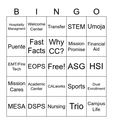 College BINGO Card