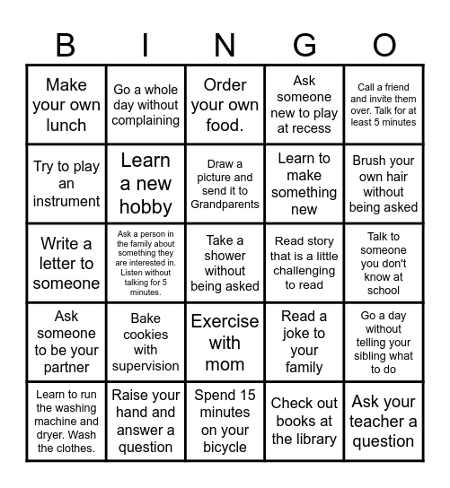 Bravery Bingo Week 1 Bingo Card