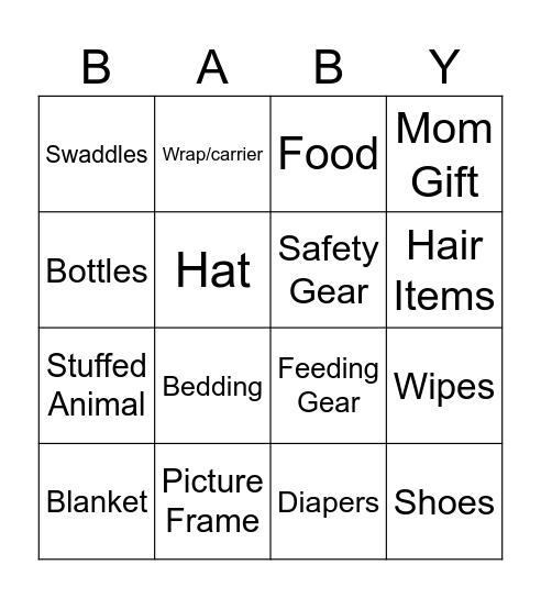 BABY SHOWER GIFT Bingo Card