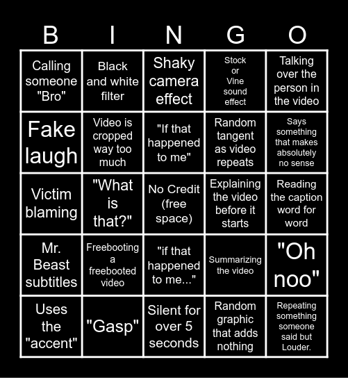 Sssniperwolf Bingo Card