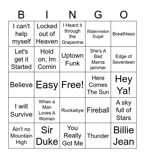 FEEL GOOD SONGS Bingo Card
