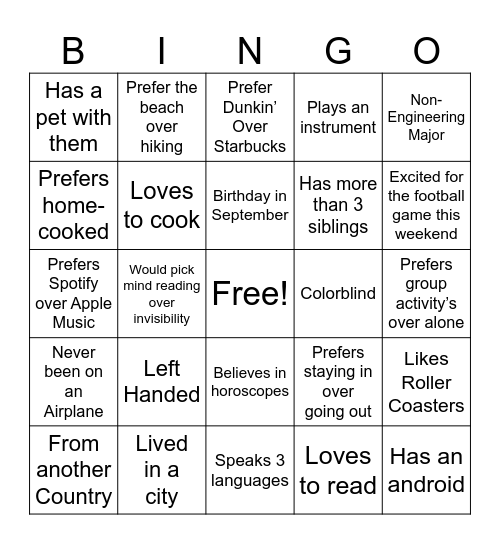 HESE Human Bingo Card
