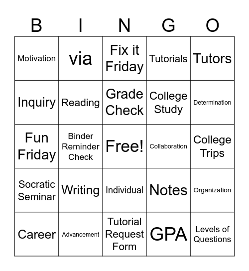 AVID Bingo Card