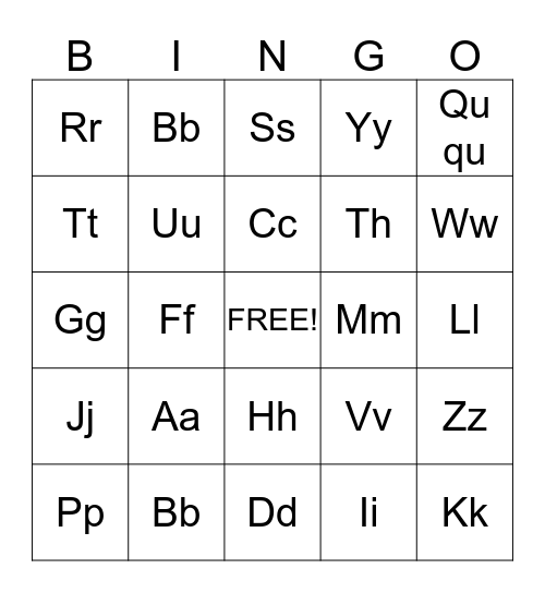 Alphabet Bingo Card