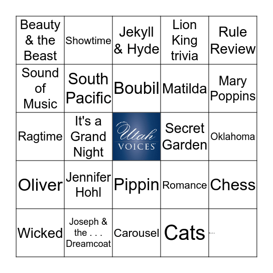 Utah Voices presents Broadway Bingo V! Bingo Card