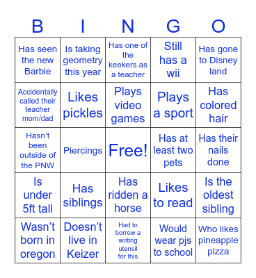 Icebreaker Bingo Card