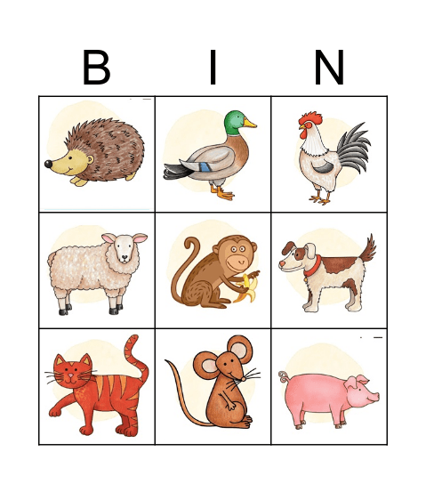 Tiere Bingo Card