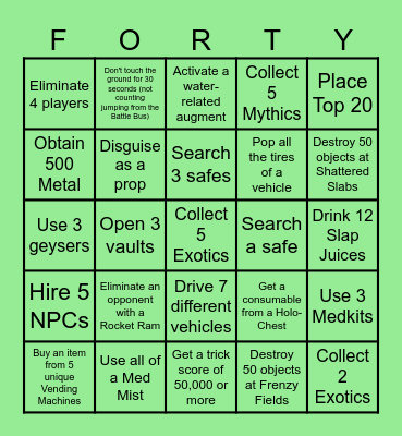 Fortnite Lockout v1 Bingo Card