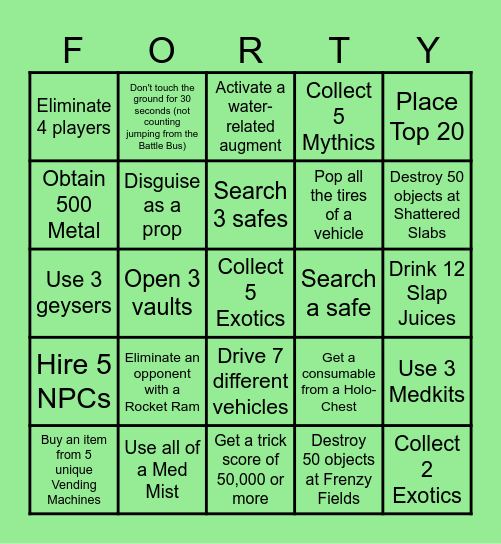 Fortnite Lockout v1 Bingo Card