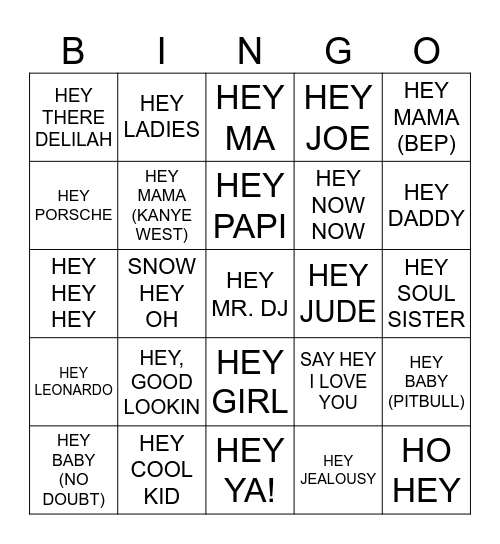 Hey Bingo Card